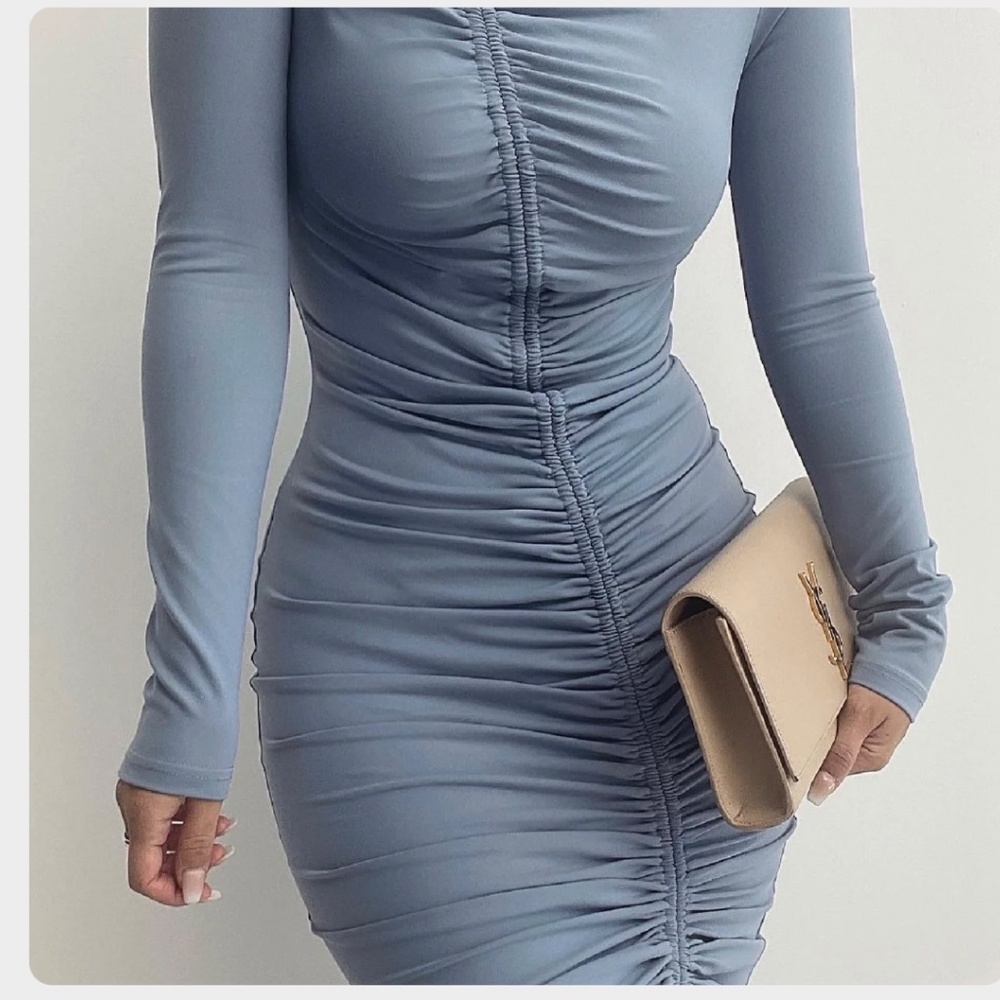 JLUXLABEL Rouched Tie Blue Dress - NWT